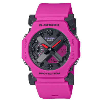 Casio G-Shock GA-2300-4AER Ανδρικό Αναλογικό-Ψηφιακό Ρολόι Ρητίνης Ροζ με Μαύρο Καντράν, Χρονόμετρο και Αντοχή στο Νερό 200m